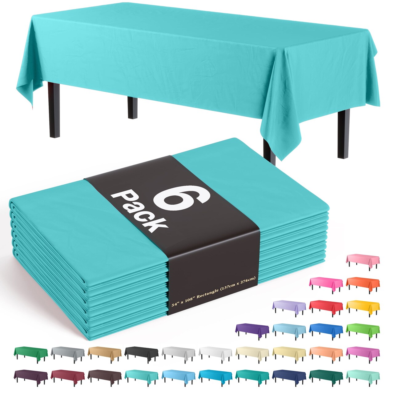 Exquisite 6-Pack Premium Plastic Tablecloth 54in. x 108in. Rectangle Plastic Table Cover
